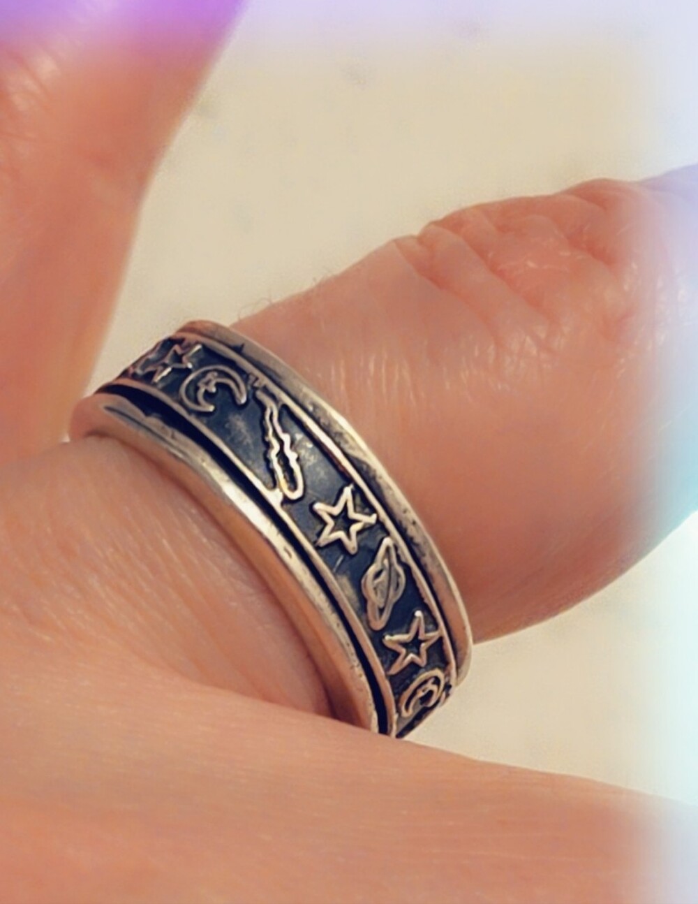 Estate Spinner Galaxy Sterling Silver Gemstone Ring Sz 6¾
